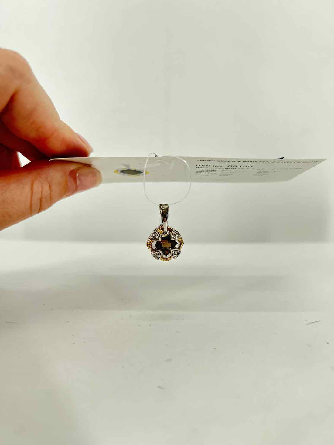 Gems TV 925 Smokey Quartz & white Topaz Silver Pendant