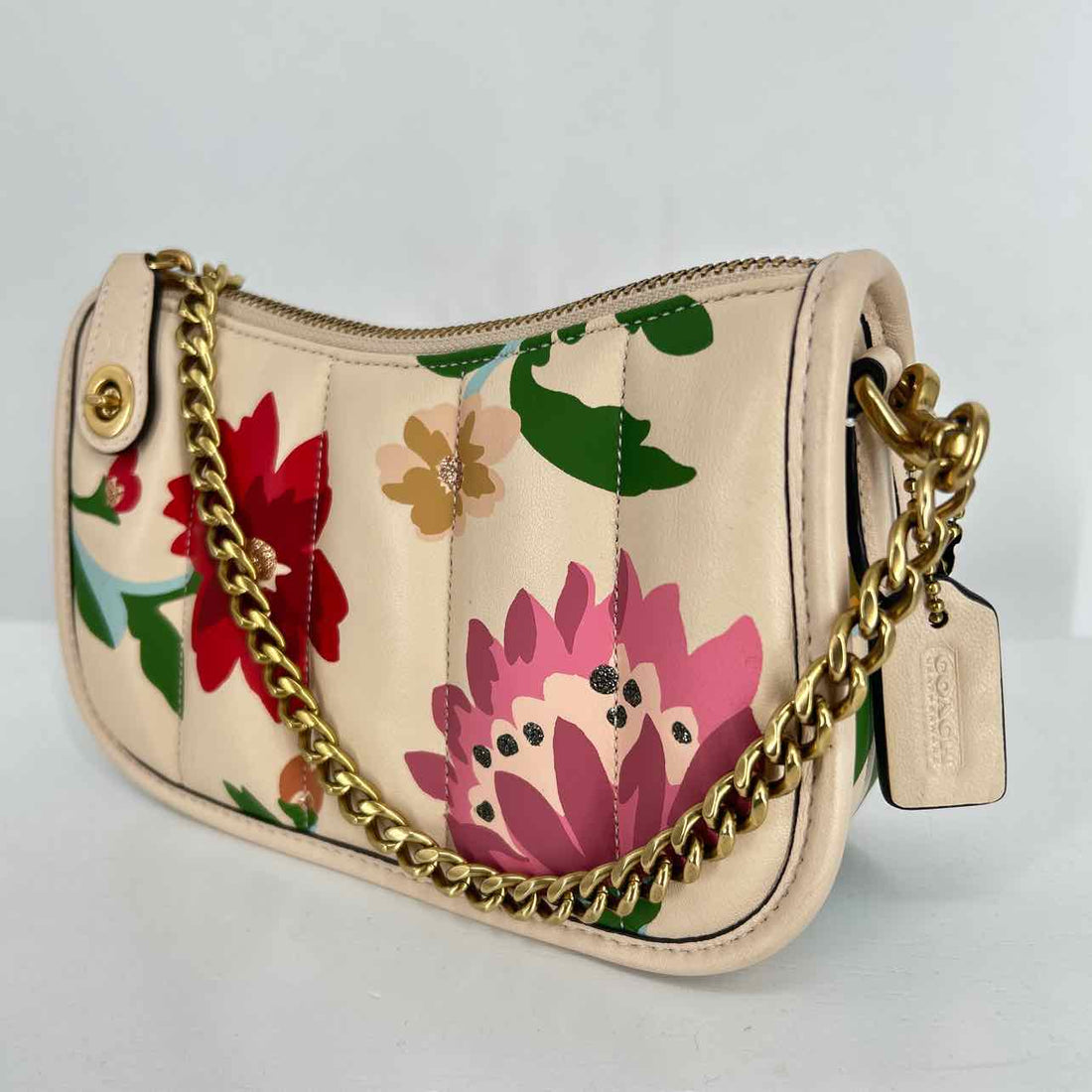 Coach Beige Floral Leather Like New Clutch