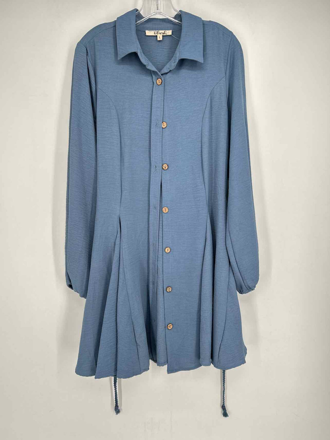 Hint Of Blush Size L Dusty Blue Long Sleeve Dress