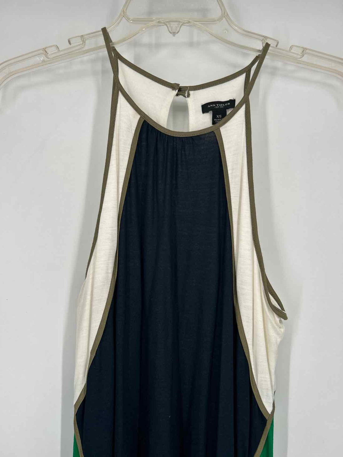 Ann Taylor Size XS Green & Navy Sleeveless Dress