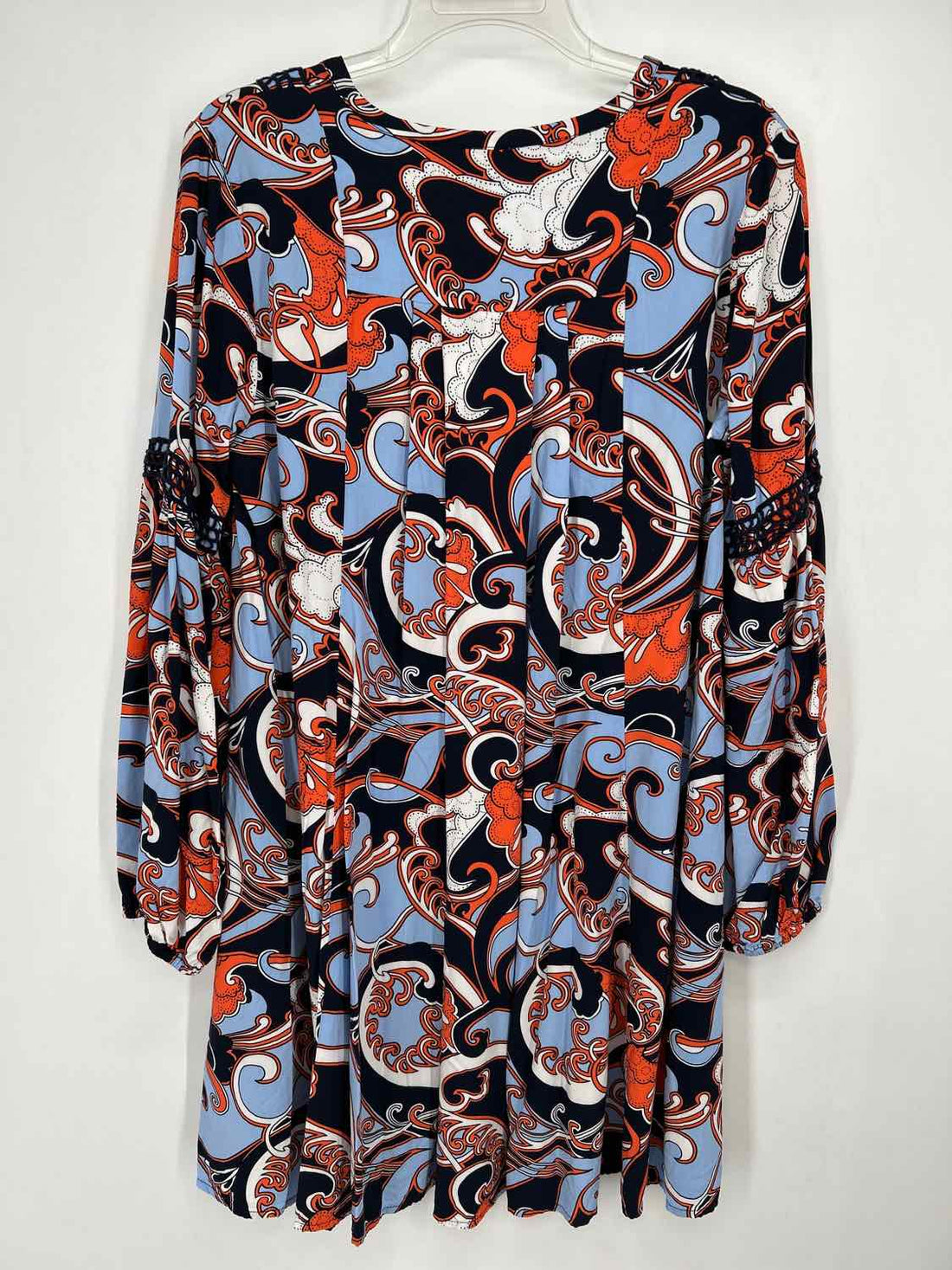 Crown & Ivy Size M Navy & Orange Print Long Sleeve Dress