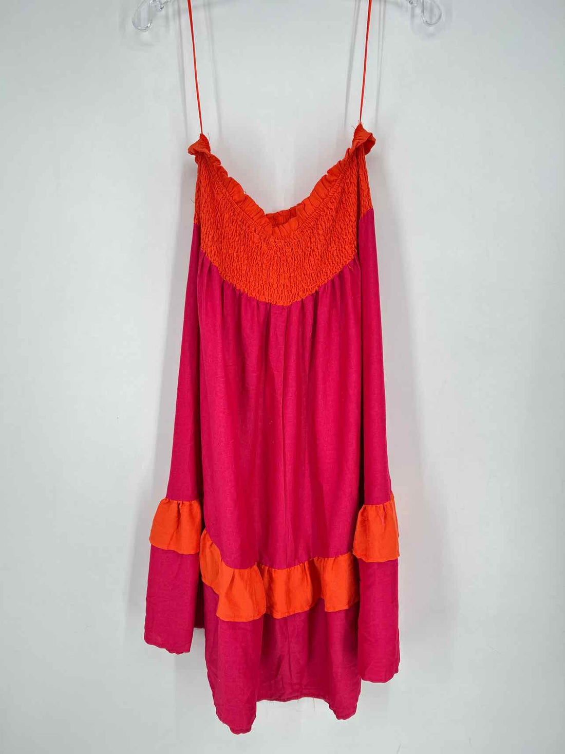 J. NNA Size L Orange & Dark Pink Strapless Dress