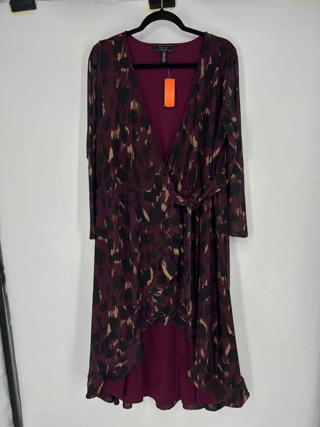C Wonder Size 1X Purple Leopard Long Sleeve Dress