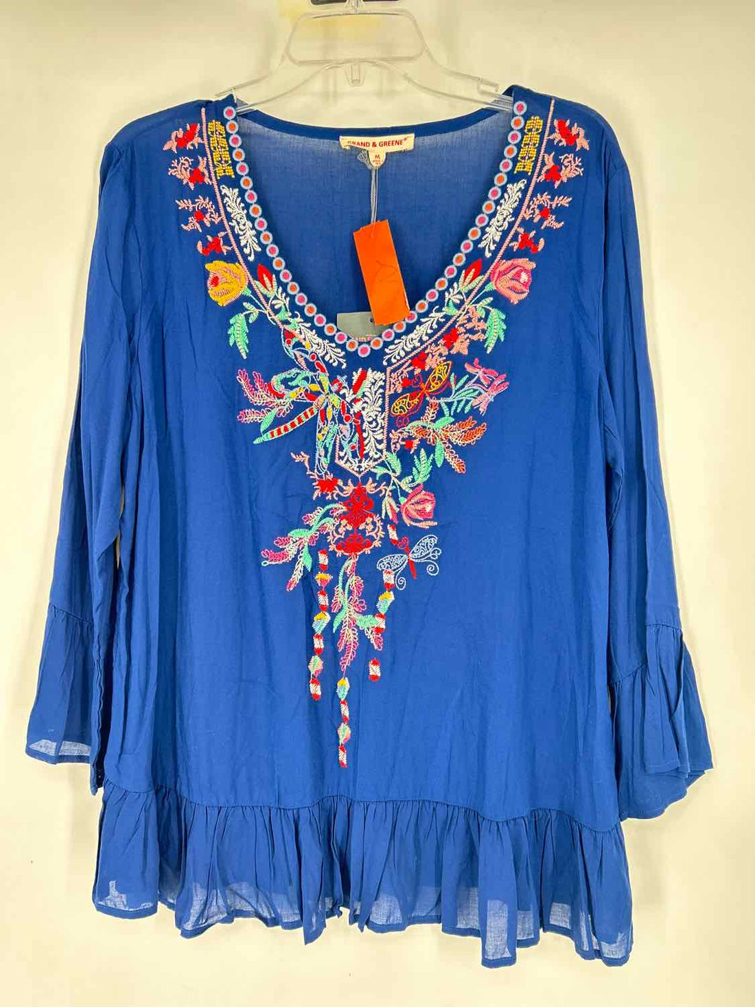 Grand & Greene Size M Dark Blue Floral Embroidered NWT Long Sleeve
