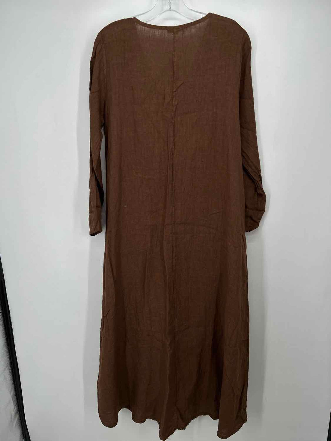 Milio Milano Size M Brown Linen Long Sleeve Dress