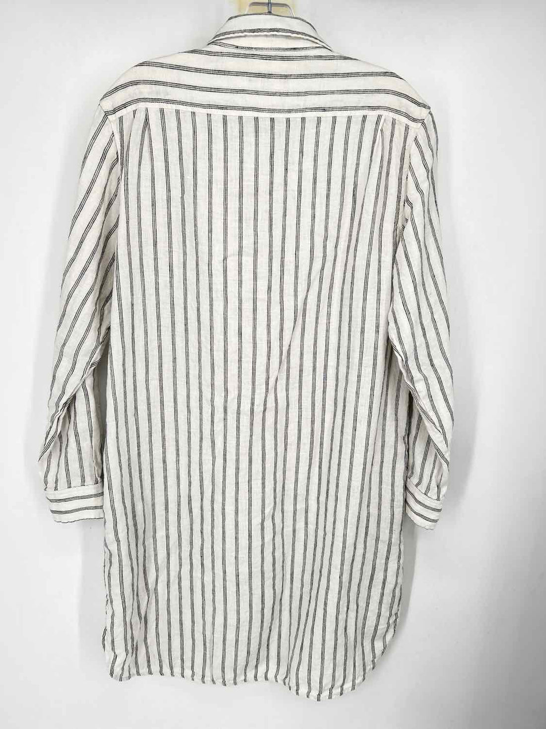 Quince Size S White Striped Linen 100% Long Sleeve Dress
