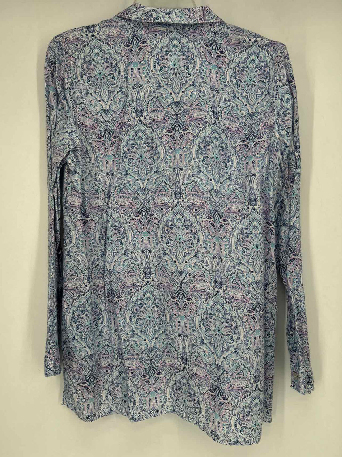 J Jill Love Linen Size M White Blue & Purple Print Long Sleeve