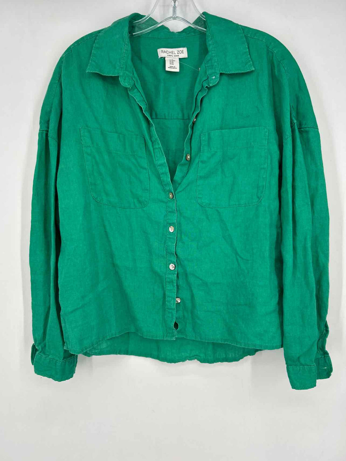 Rachel Zoe Size M Green Linen Long Sleeve