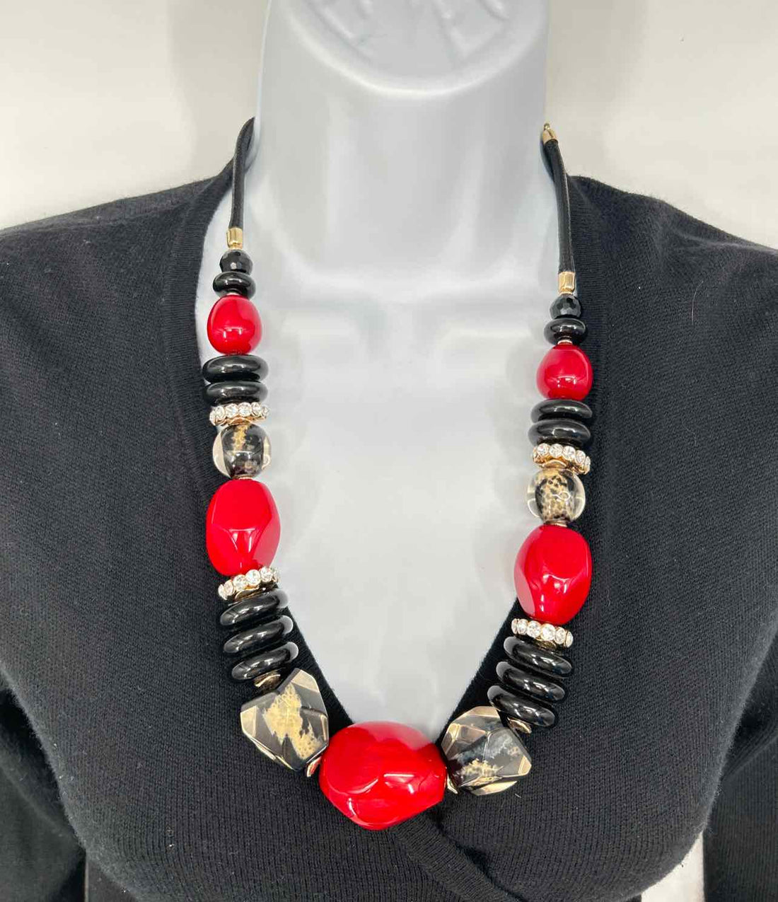 Chicos Beaded Black & Red Necklace