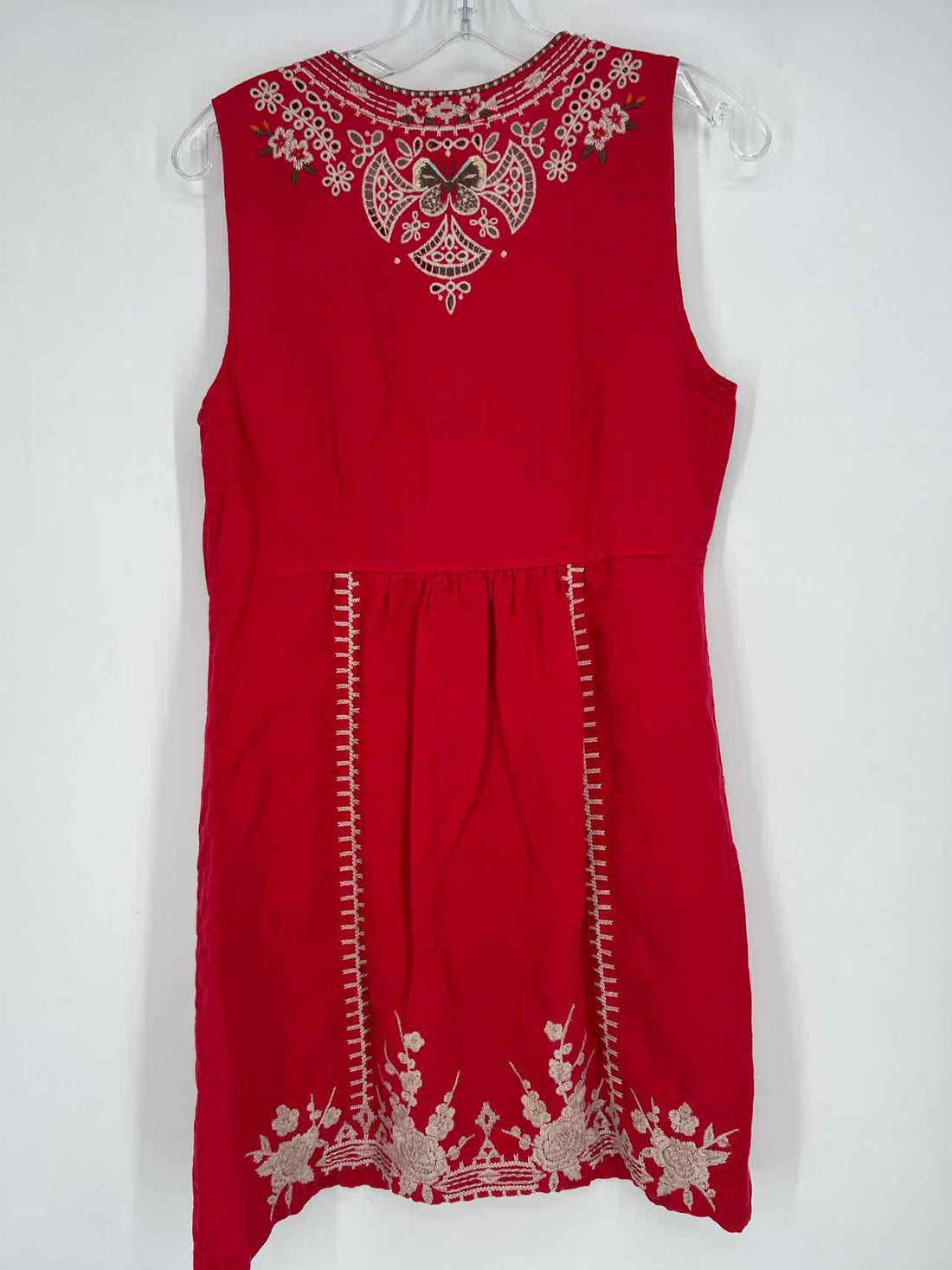 Johnny Was Size S Red Embroidery Linen Sleeveless Dress