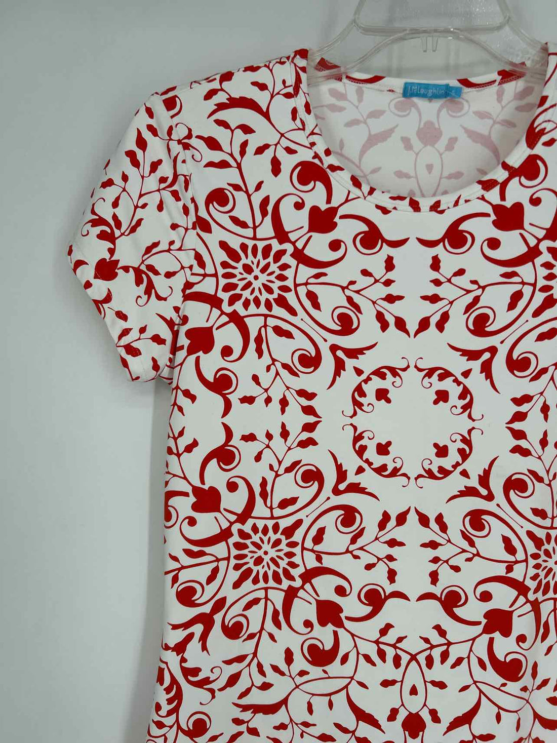 J McLaughlin Size S White & Orange Print Short Sleeve