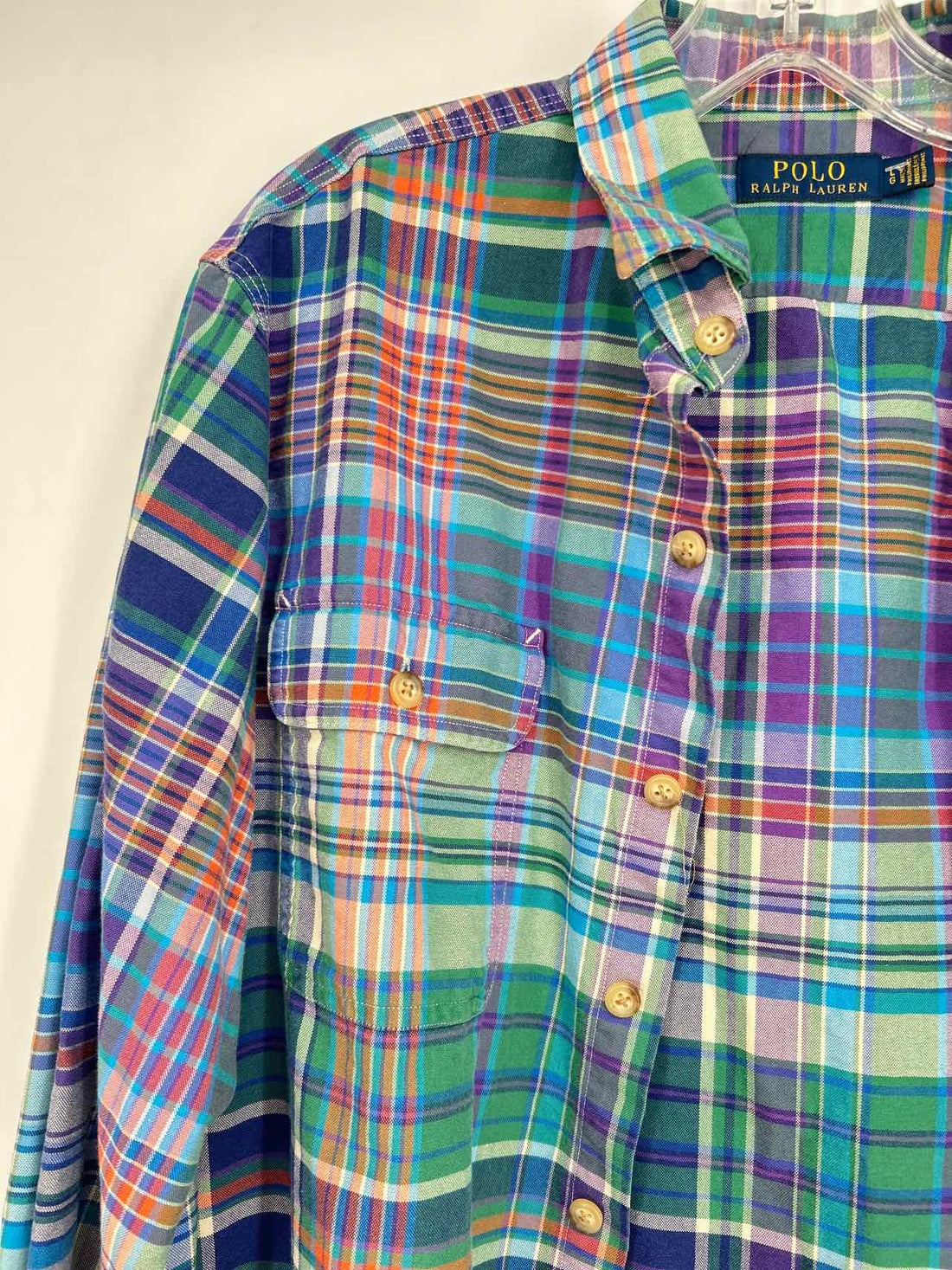 Polo Ralph Lauren Size L Blue & Green Plaid Long Sleeve