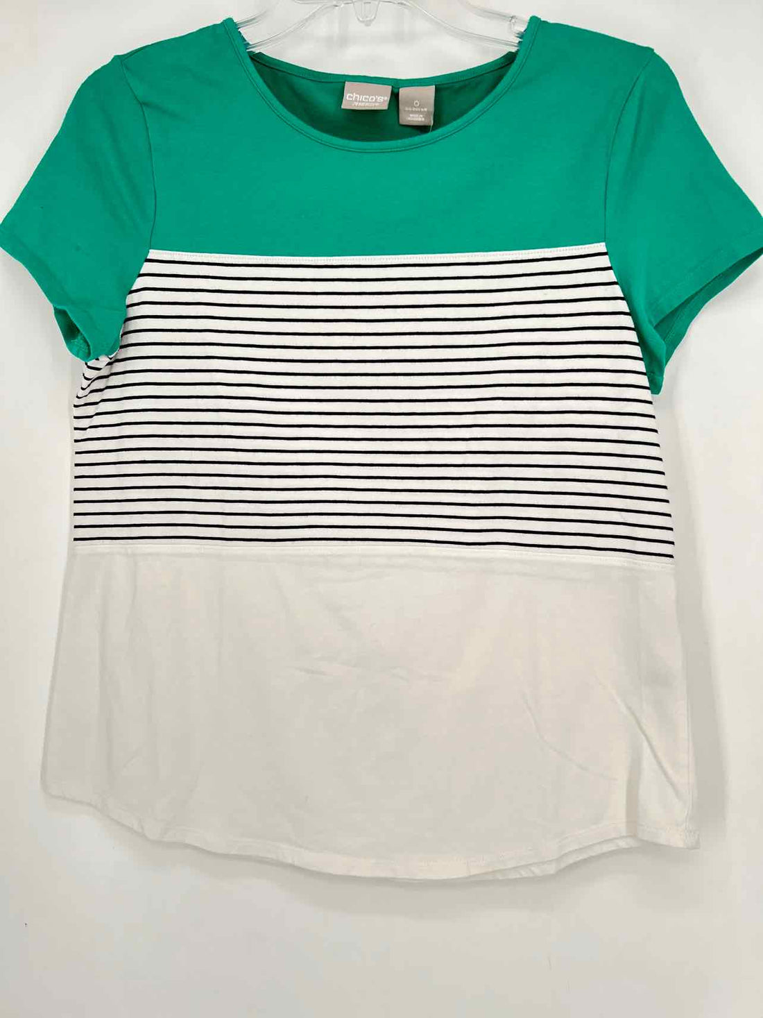 Chicos Size 0 (4) Green Colorblock Short Sleeve