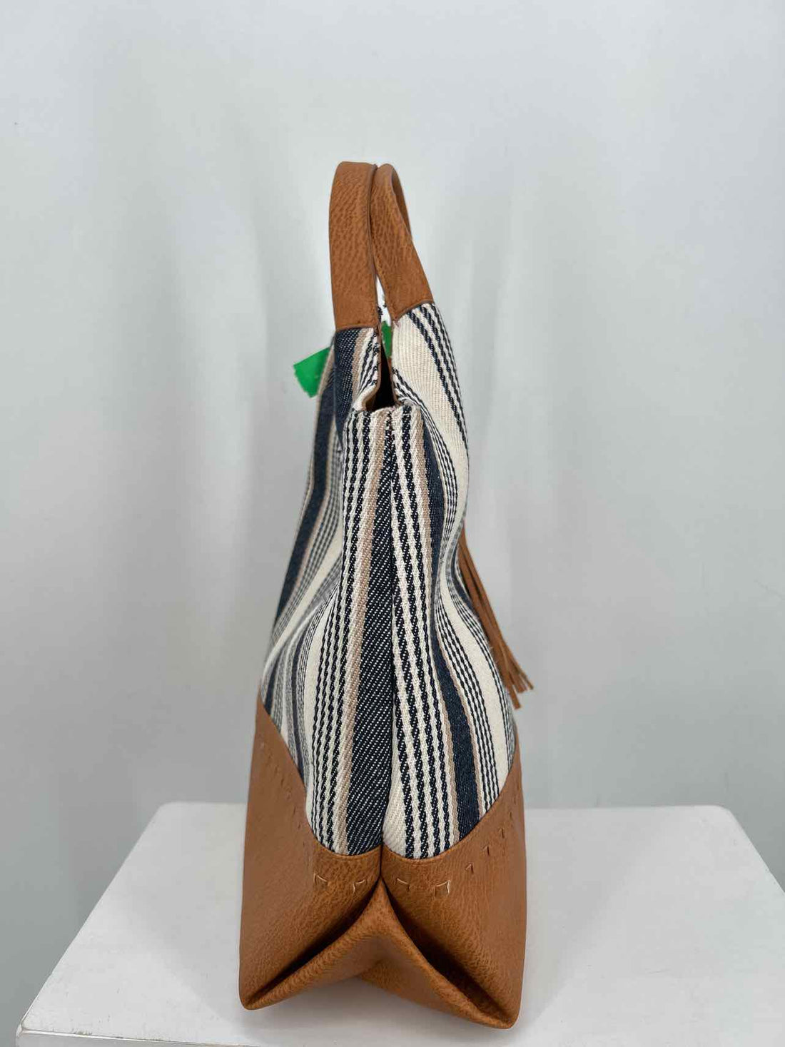 Bueno White & Navy Striped Faux Leather & Canvas Excellent Condition Tote