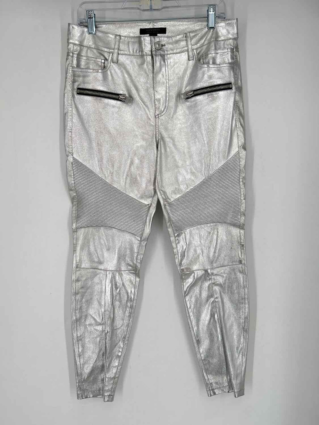 All Saints Size 8 Silver Sheep Leather 100% Pants