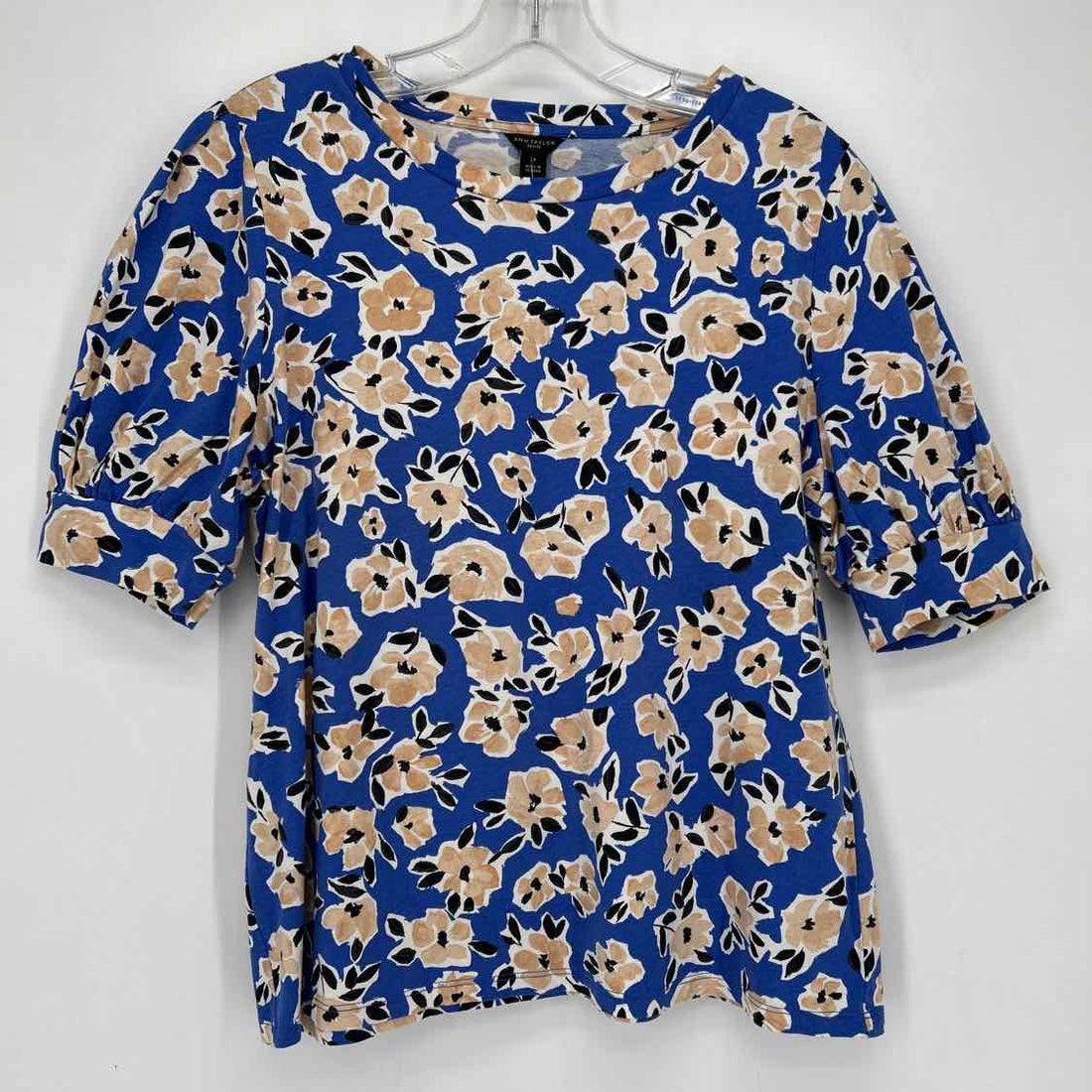 Ann Taylor Size LP Blue Floral Short Sleeve