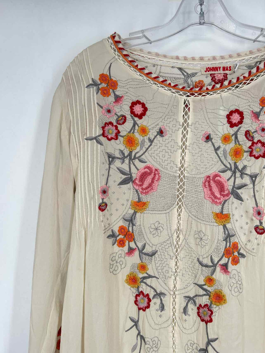 Johnny Was Size S Cream Embroidered Cupra Rayon Long Sleeve