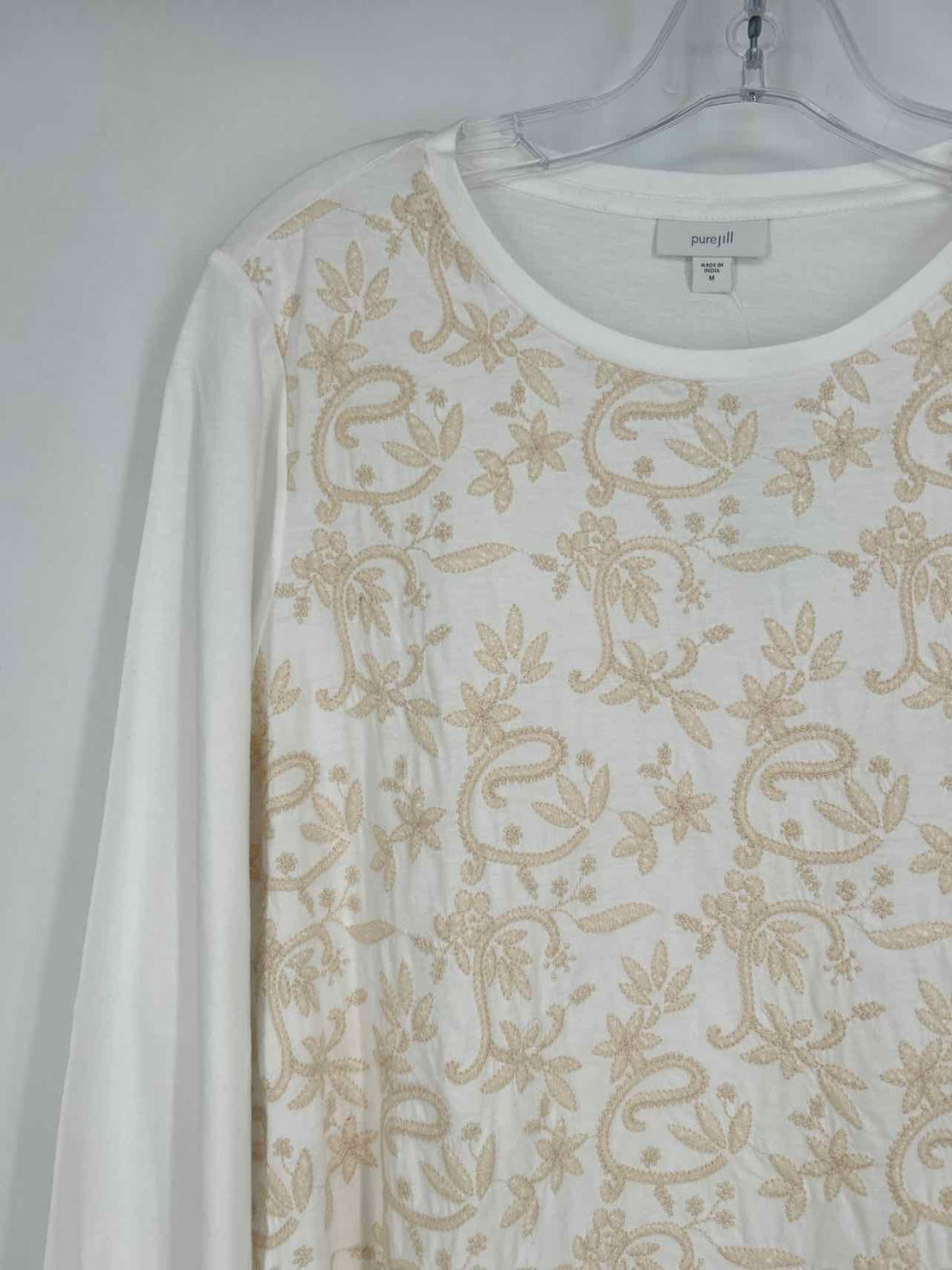 Pure Jill Size M White Print Embroidered Long Sleeve