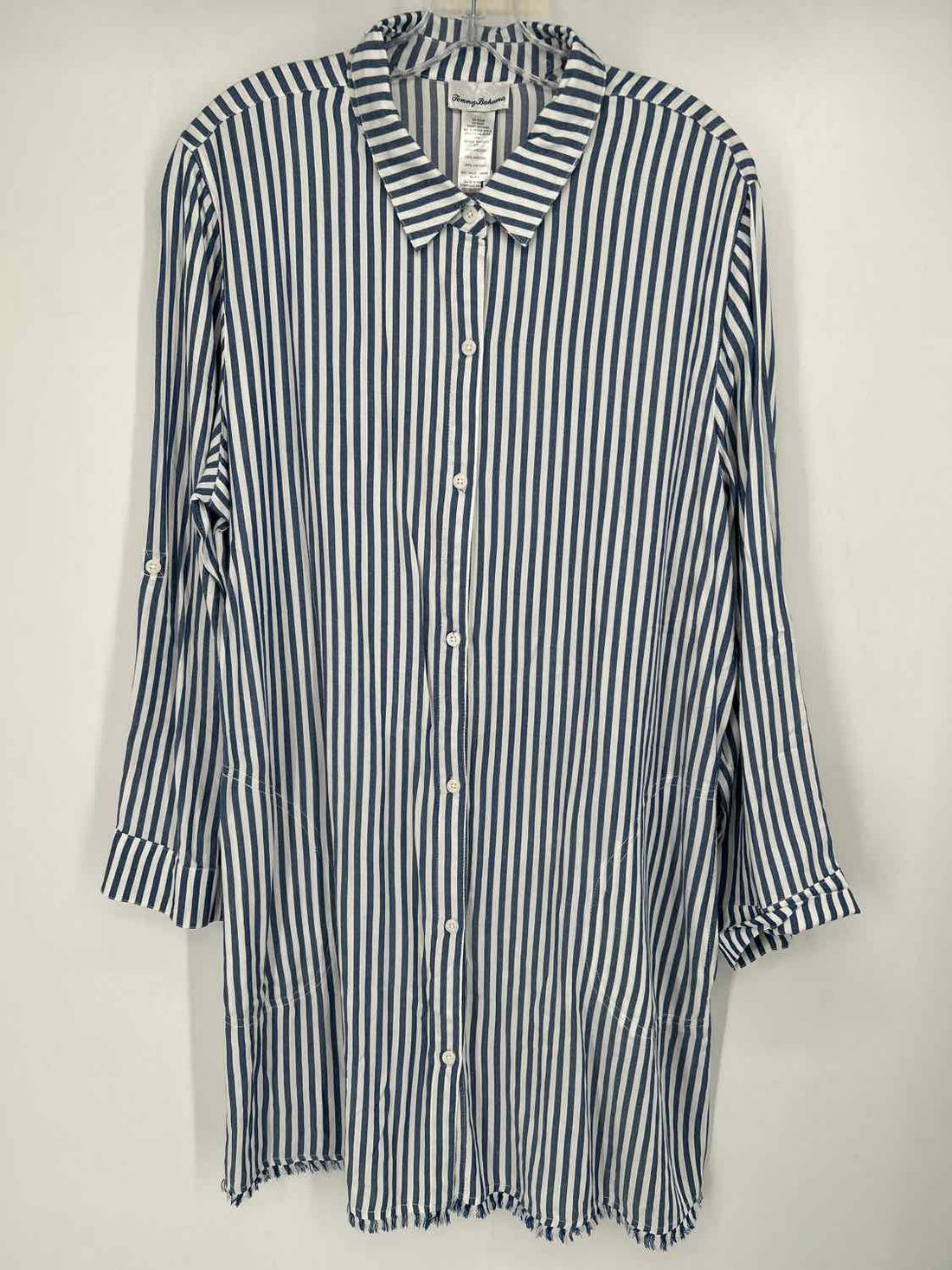 Tommy Bahama Size XL Blue & White Striped Long Sleeve Dress