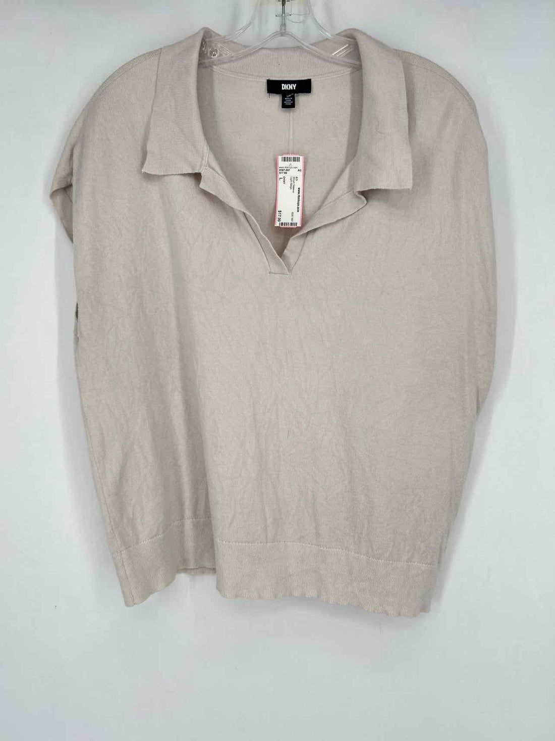 DKNY Size L Light Beige Short Sleeve