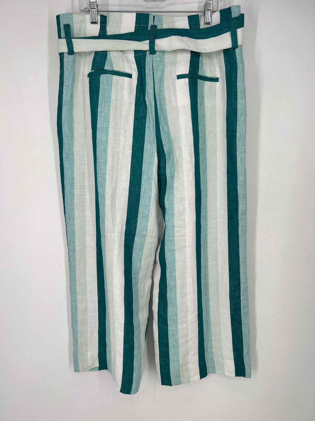J Crew Size 12 Teal & White Striped Linen NWT Pants