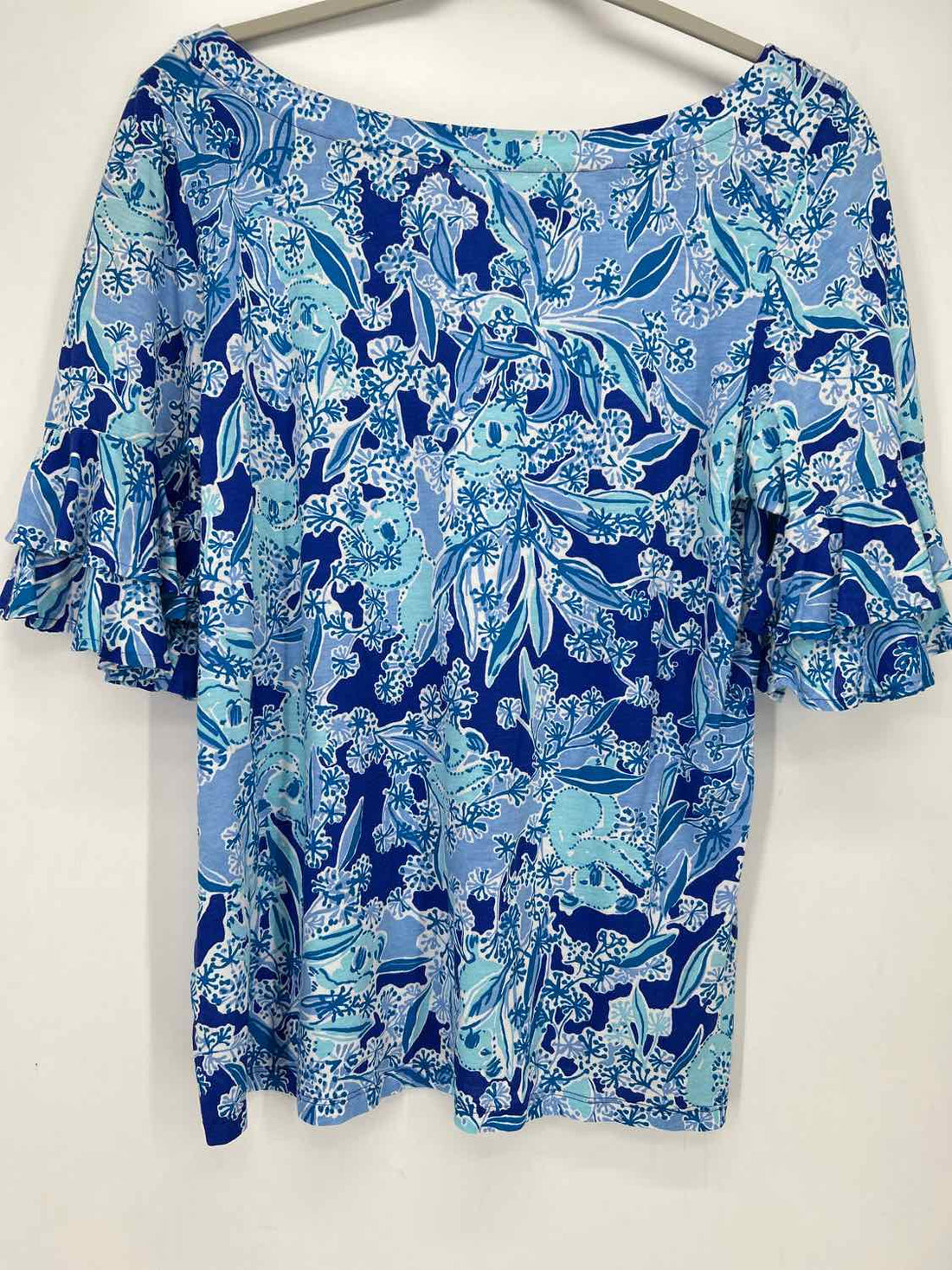 Lilly Pulitzer Size L Cobalt Blue Print Short Sleeve