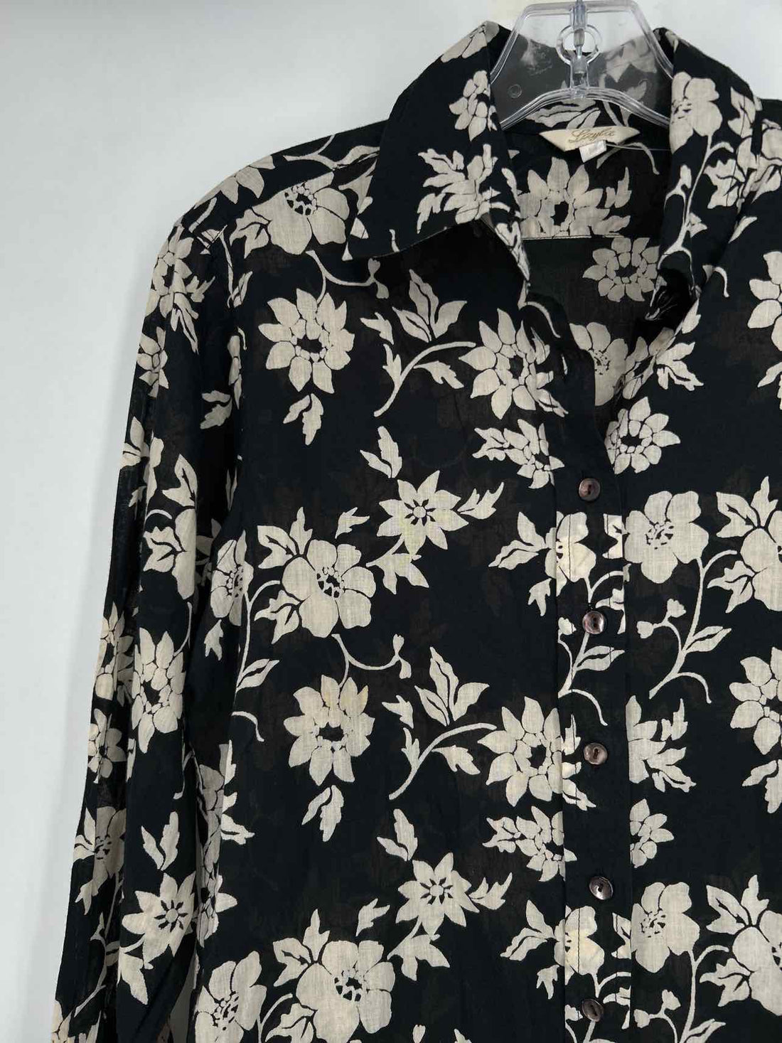 Layla Size M Black & Beige Floral Long Sleeve