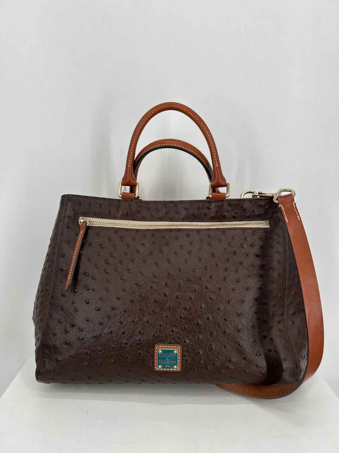 Dooney & Bourke Brown Ostrich Embossed Leather Pre Owned Satchel