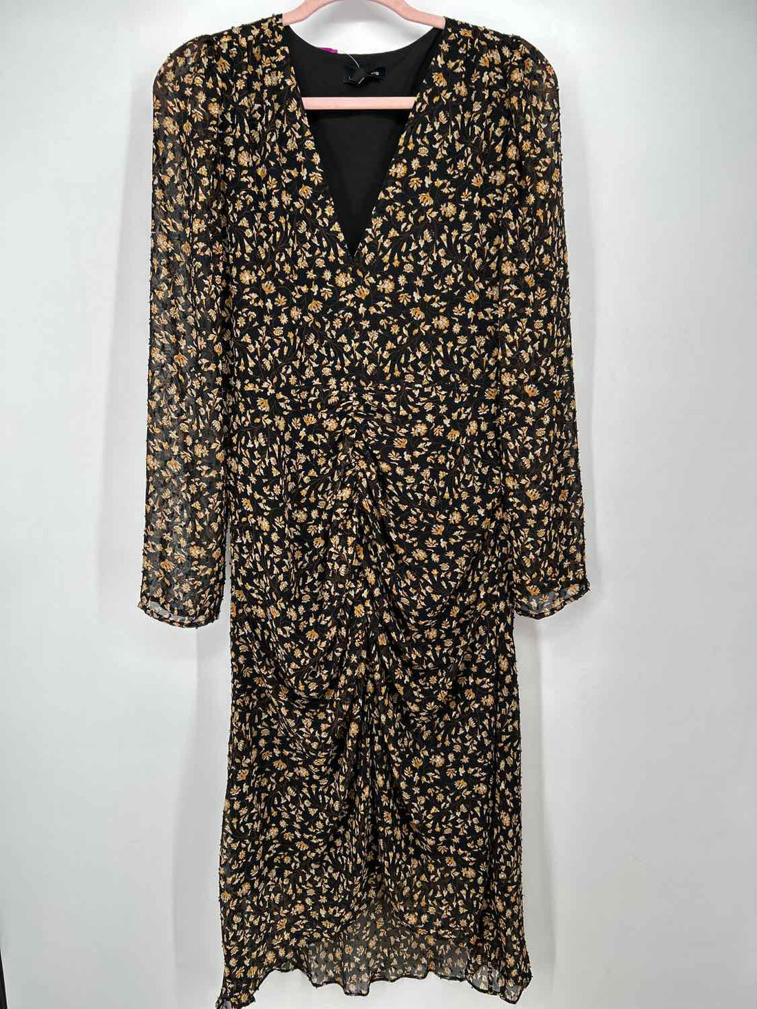 Lucy Paris Size XL Black & Yellow Floral Long Sleeve Dress