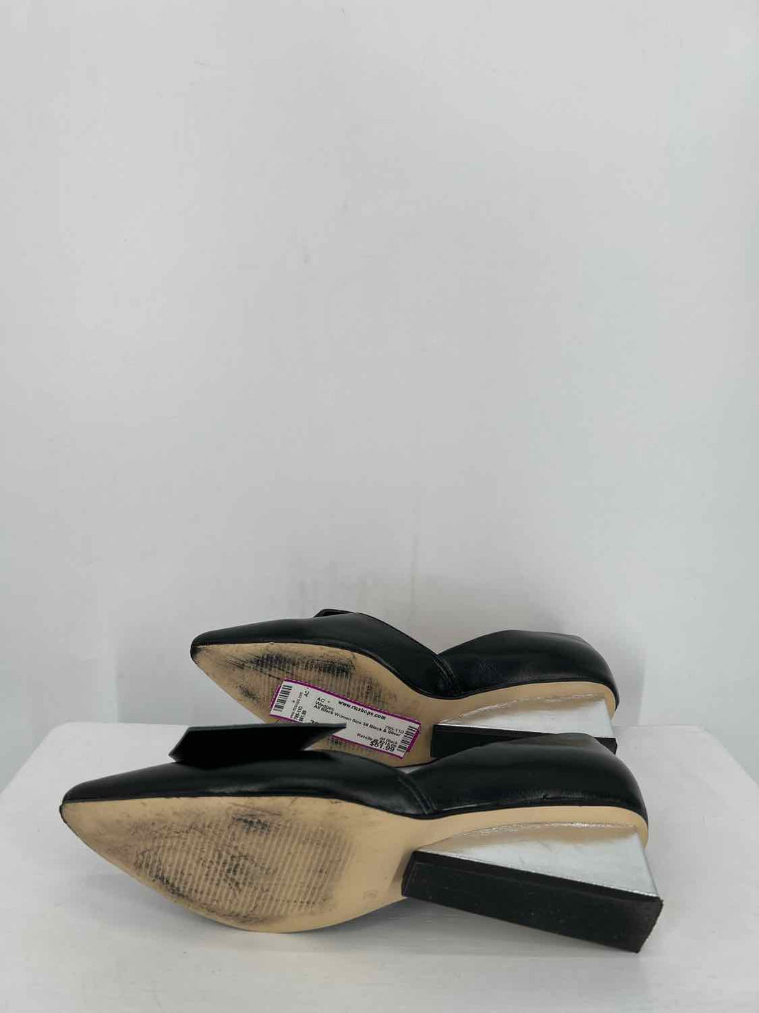 All Black Women Size 38 Black & Silver Half Bow Square Wedges