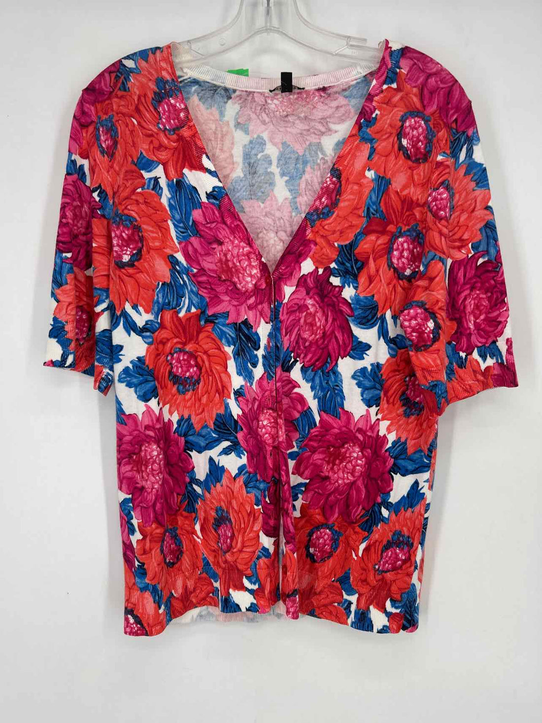 Talbots Size L Pink & Blue Floral Short Sleeve Cardigan