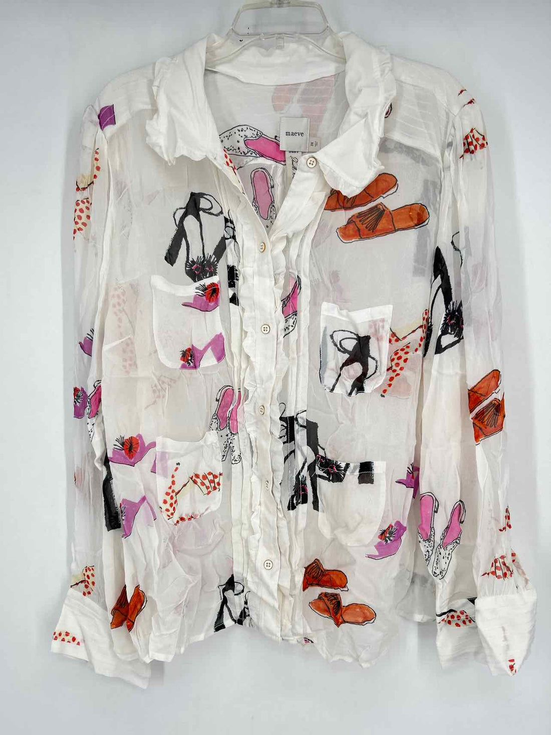 Maeve Size 3X White Print Long Sleeve Top/Blouse