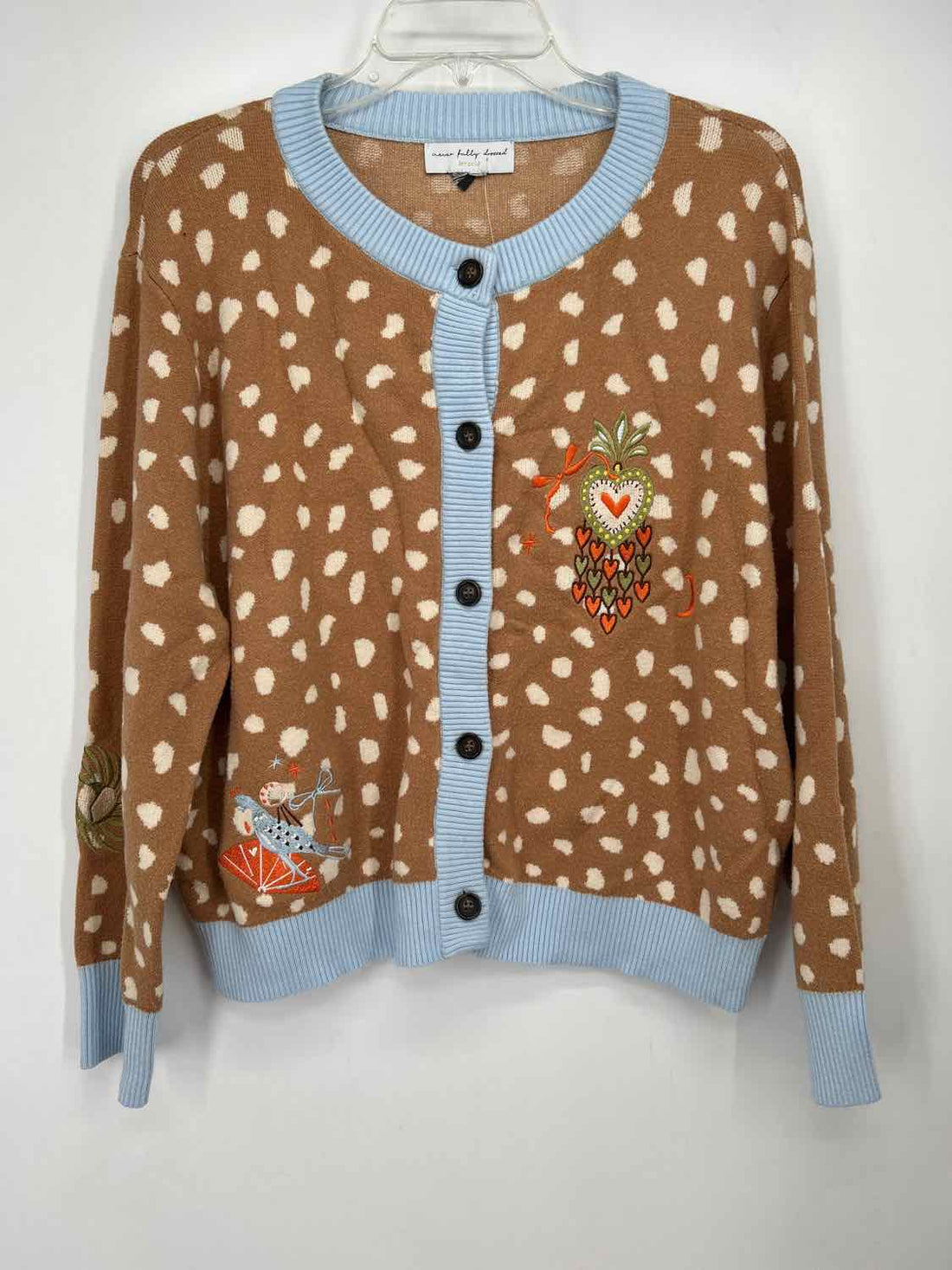 Never Fully Dressed Size L Tan Print Embroidered Cardigan