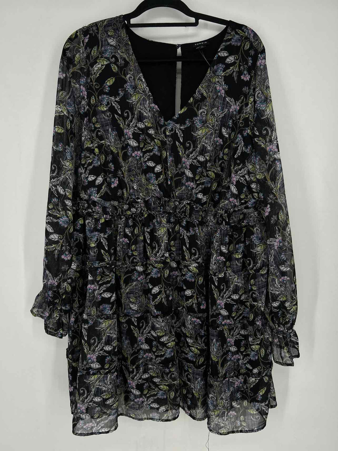 Torrid Size 2X Black Floral Long Sleeve Dress