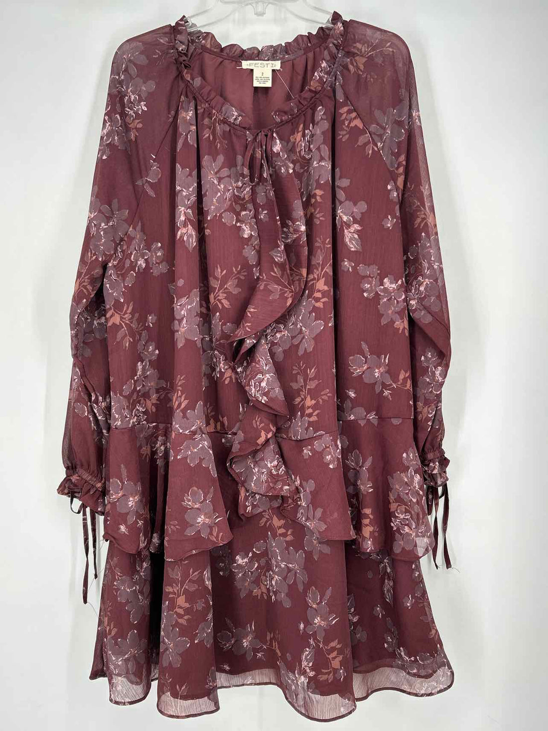 Festi Size 2X Burgandy Floral Long Sleeve Dress