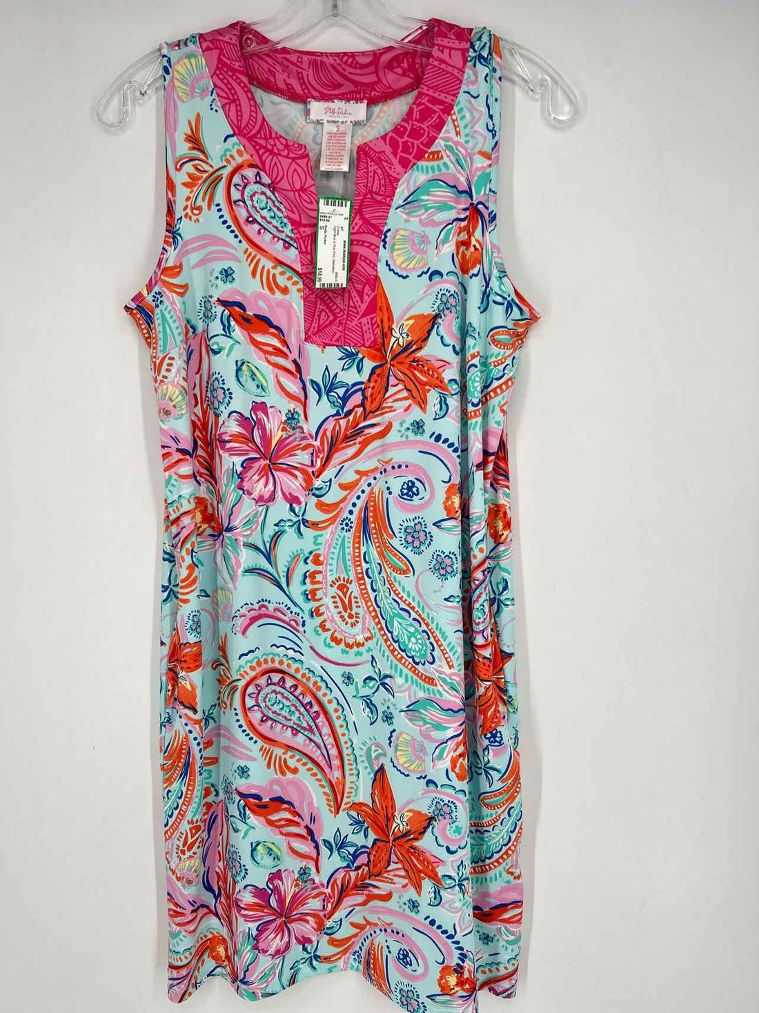 Stella Parker Size S Light Blue & Pink Print Sleeveless Dress