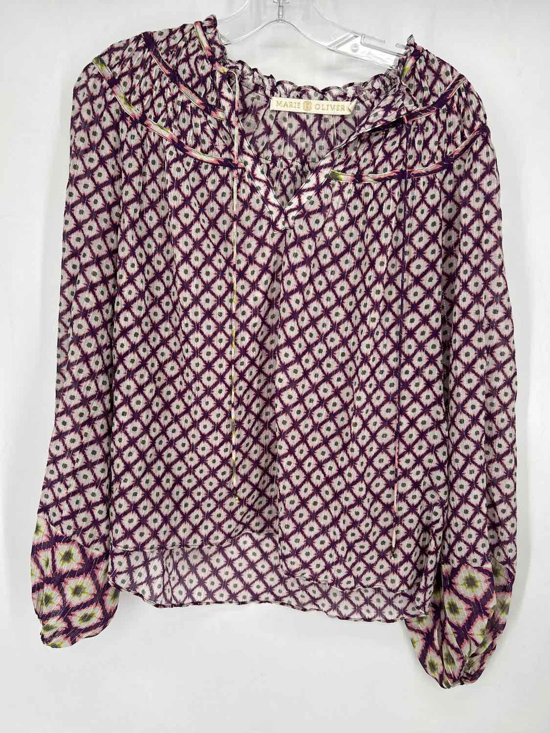 Marie Oliver Size S Purple & White Print Silk Blend Long Sleeve