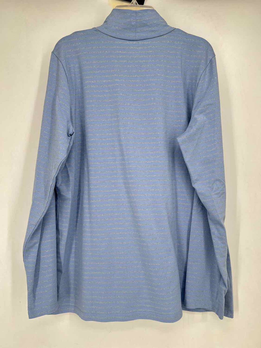 Chicos Size 2(L) Light Blue & Silver Striped Long Sleeve
