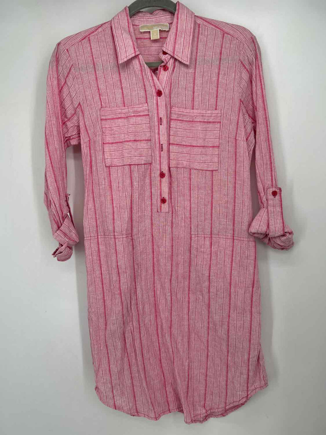 Michael Kors Size S White & Pink Stripe Long Sleeve Dress
