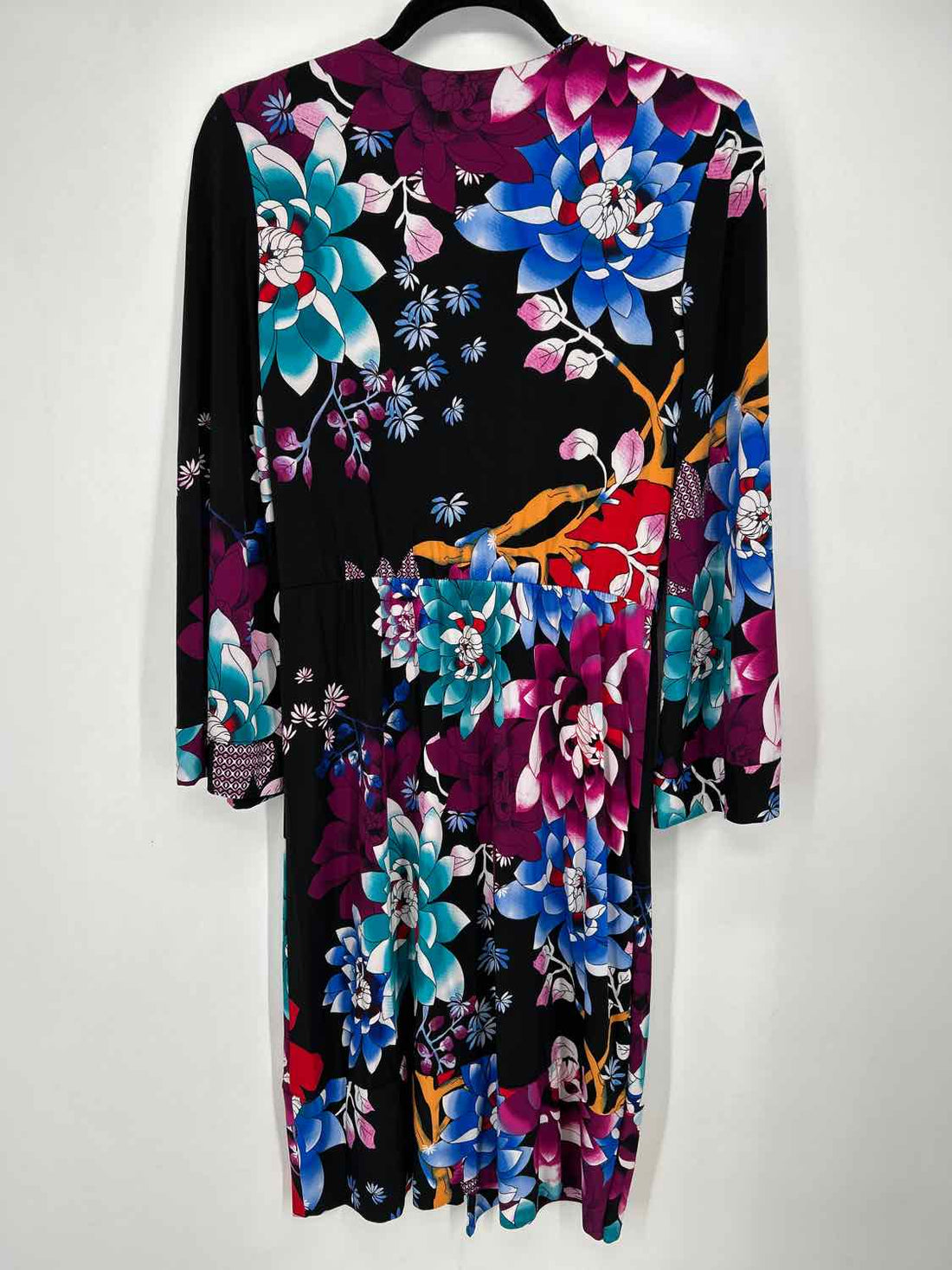 Calvin Klein Size 6 Black & Purple Print Long Sleeve Dress