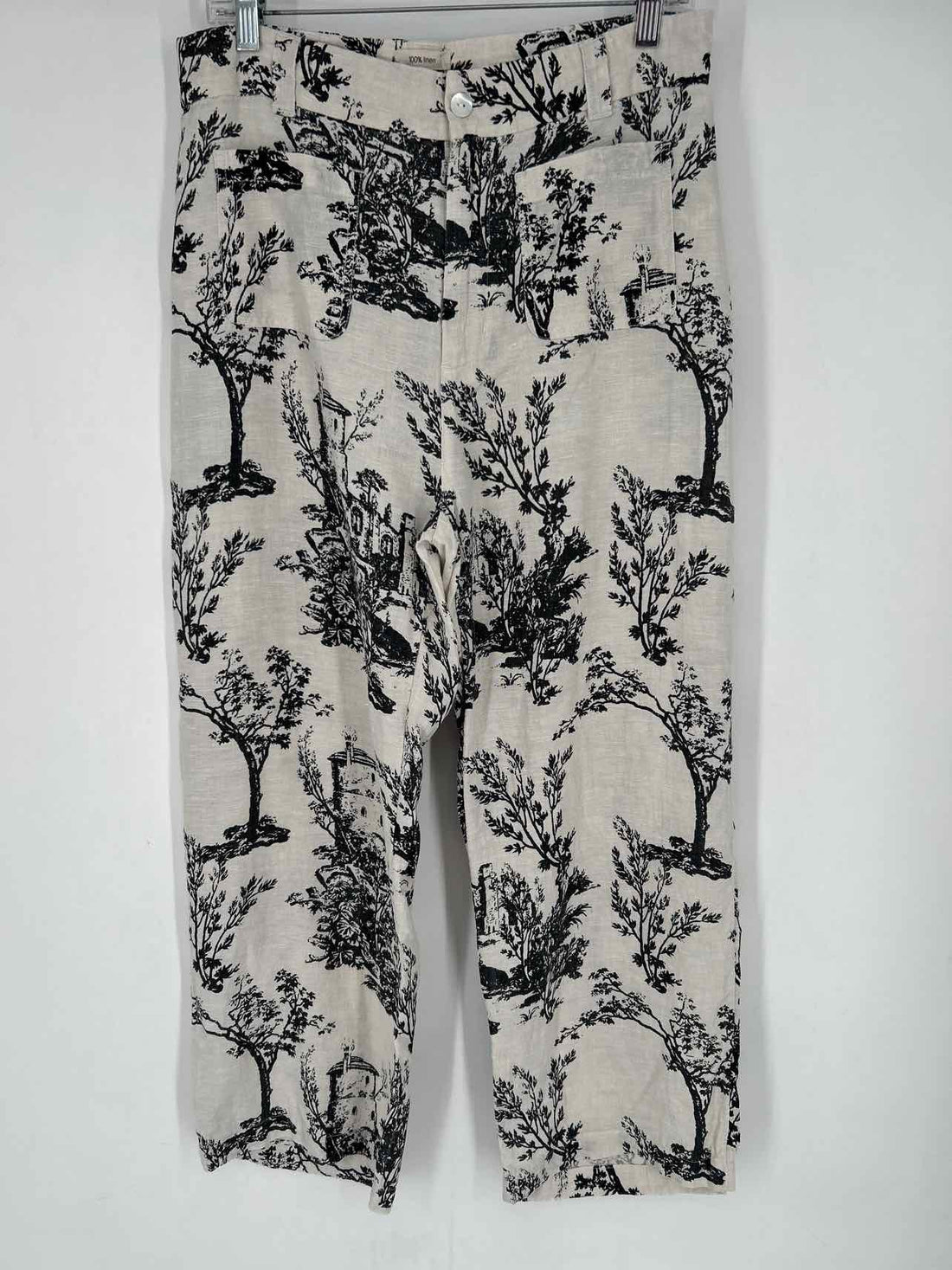 Joie Size 12 Beige & Black Print Linen Pants