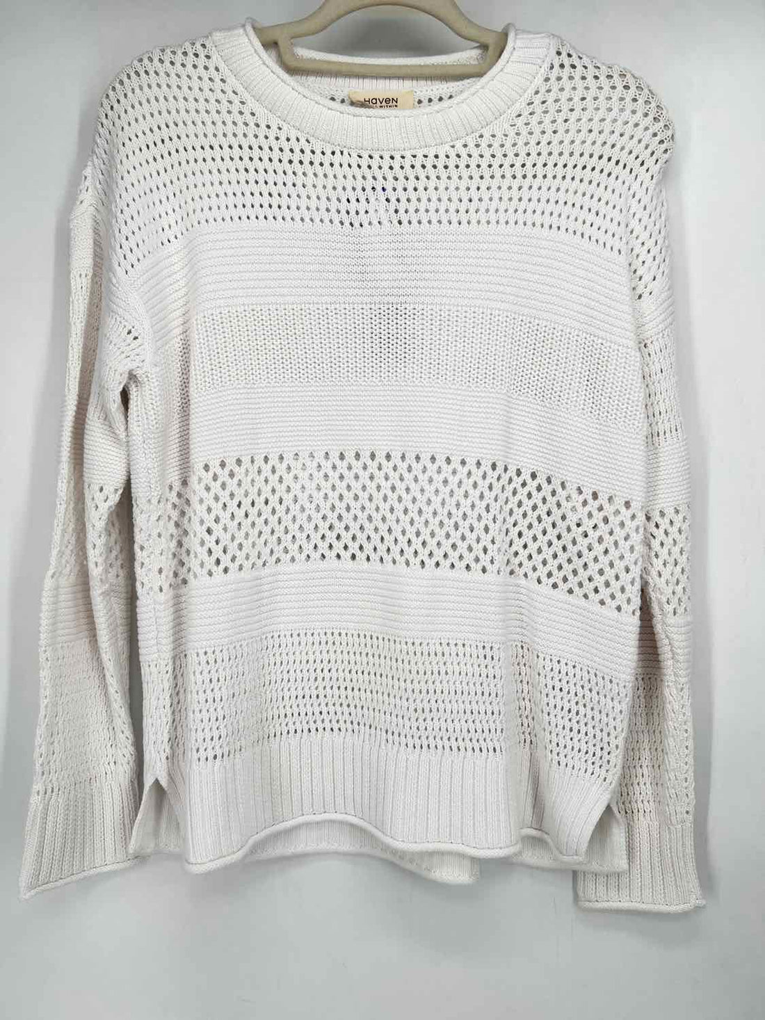 Haven Well Within Size M White Open Knit Sweater