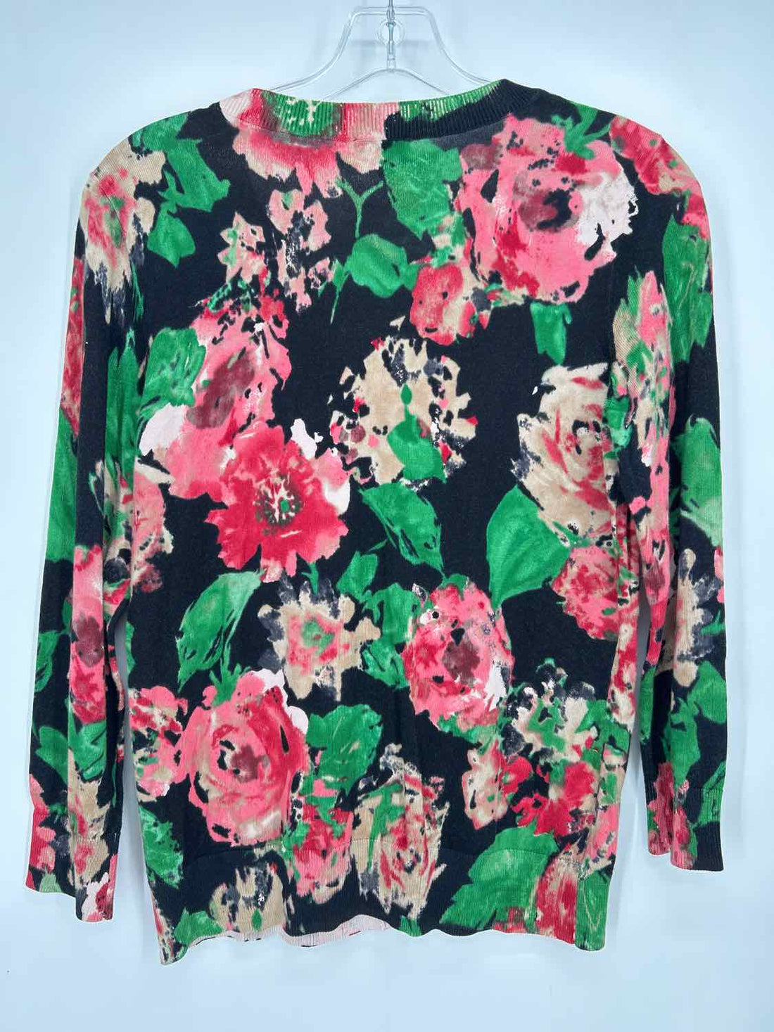 Talbots Size S Black Green & Beige Print Cardigan