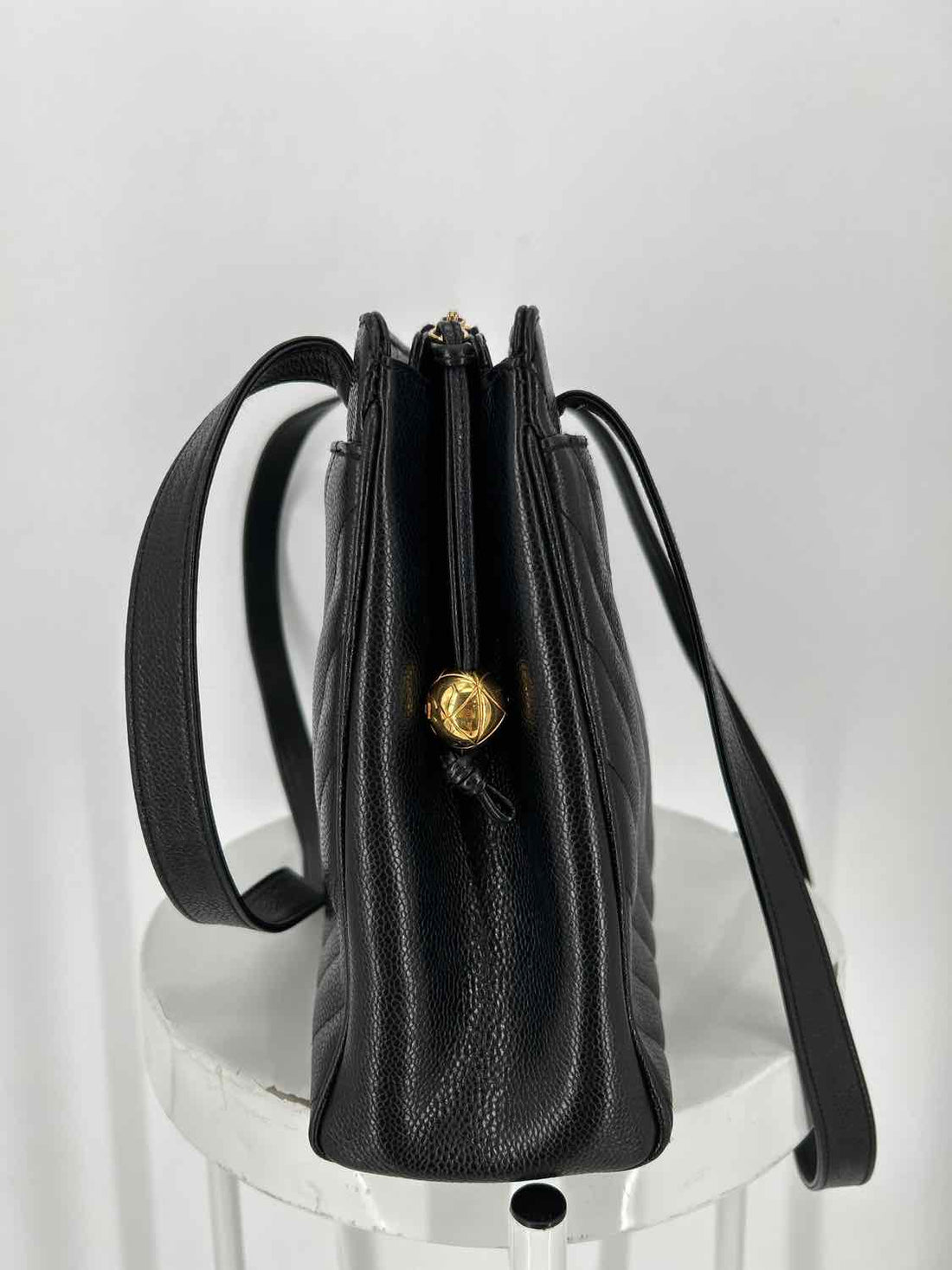 Chanel Cocoball V-Stitch Matelasse Black Caviar Leather Tote Bag