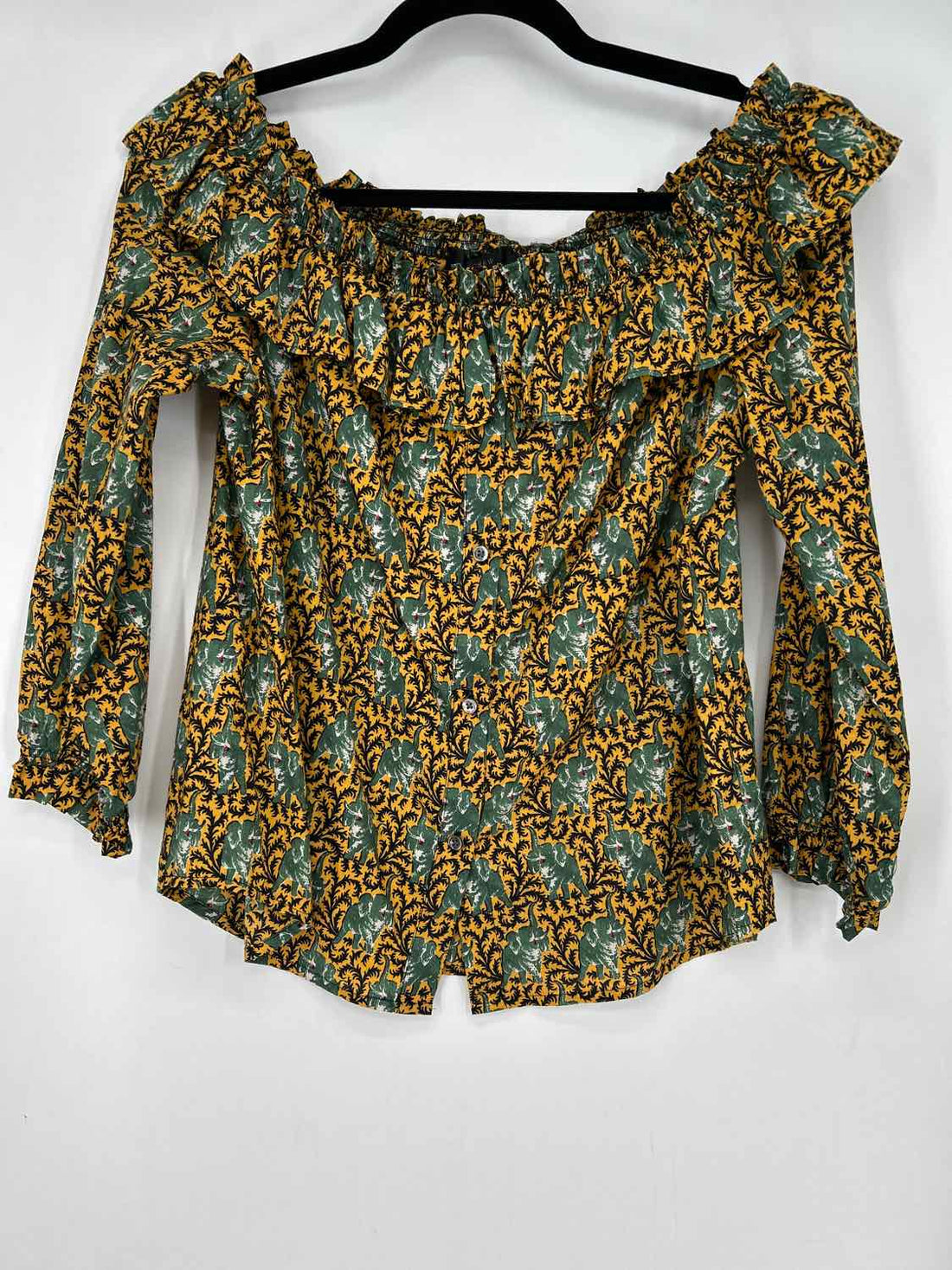 J Crew Size 6 Green Print Long Sleeve