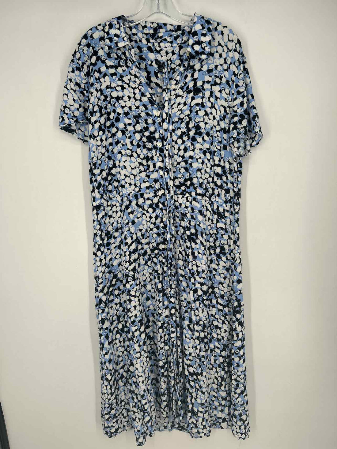Talbots Size 14 Light Blue White & Black Short Sleeve Dress