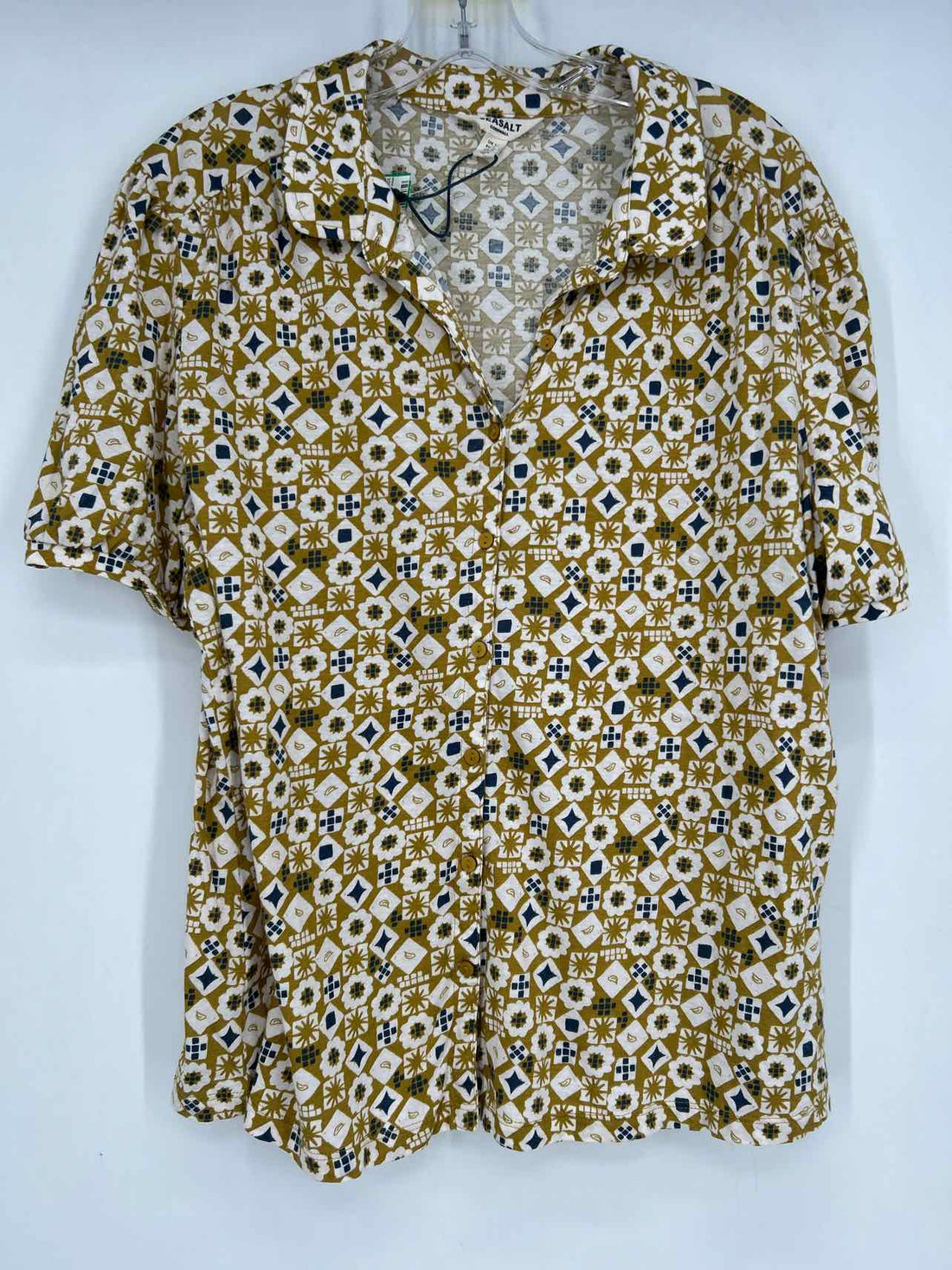 Seasalt Cornwall Size 12 Light Green & Navy Print Short Sleeve