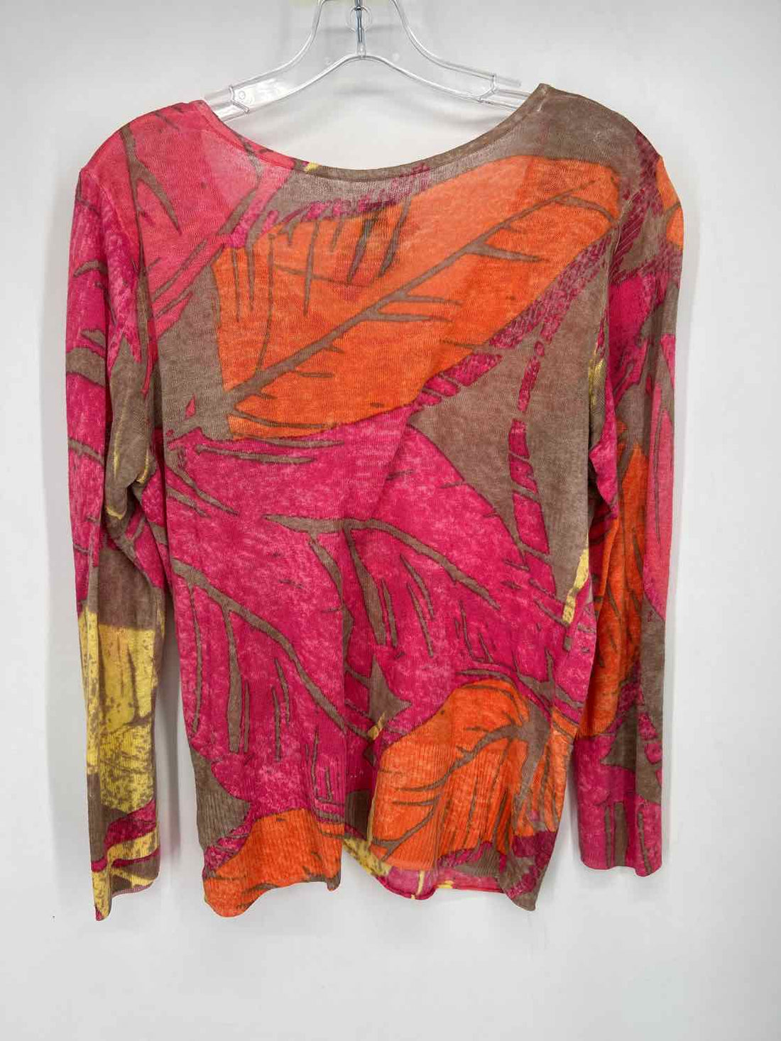 Nic+Zoe Size S Pink & Orange Print Linen/Rayon Long Sleeve