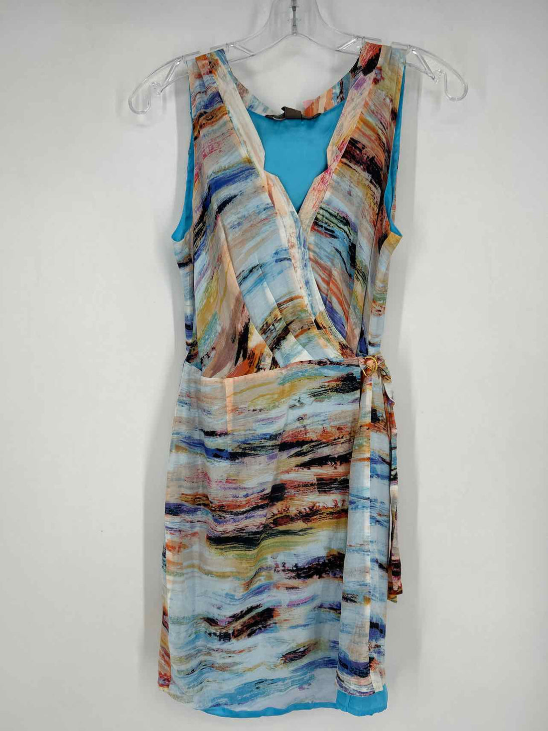 Charlie Jade Size S Blue & Orange Print Cotton/Silk Sleeveless Dress