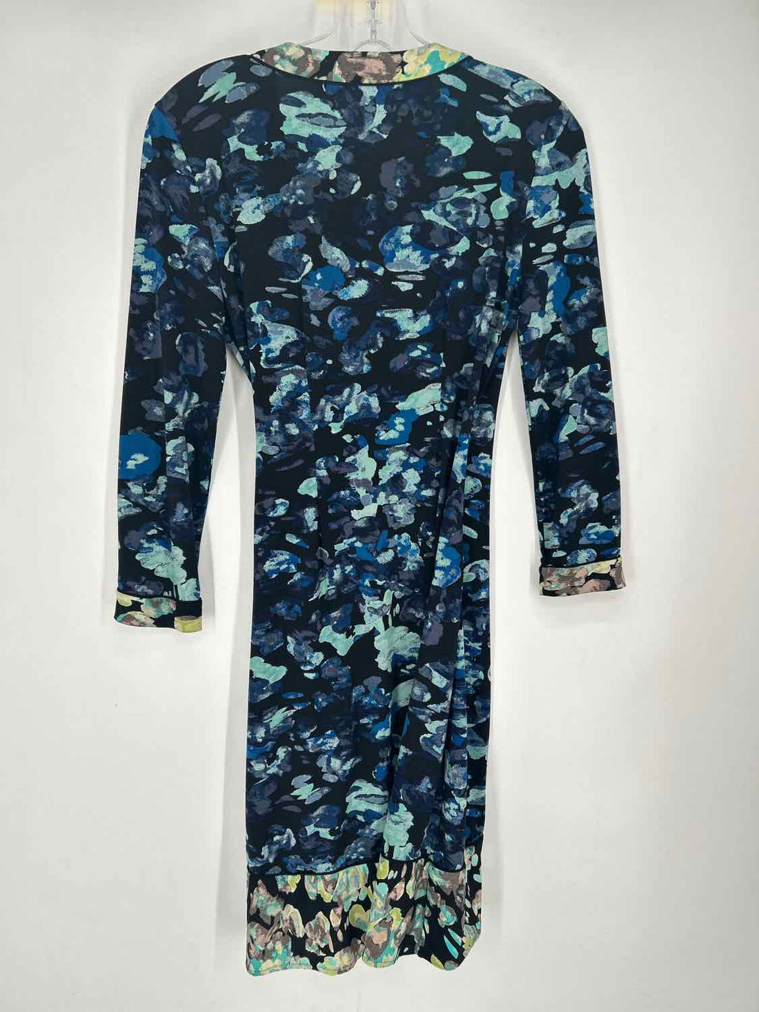 BCBGMaxazria Size S Black & Blue Print Long Sleeve Dress